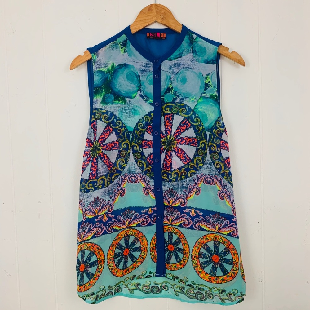 ISLE | Button up Sheer Sleeveless Blouse
